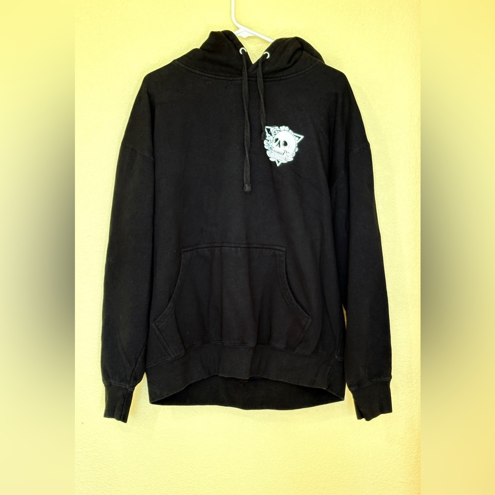 SCW Skull Cat World Men’s Hoodie XL Black Skull Floral Graphic Pullover